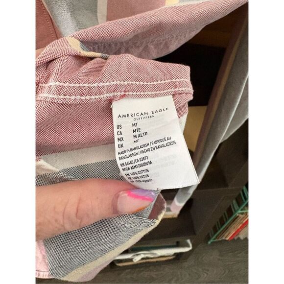 🐿️ American Eagle Outfitters Multicolor Stripe Button Front Shirt Medium Tall - Picture 4 of 4